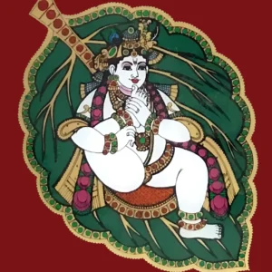 Baby Krishna on a Leaf – Tanjore Painting