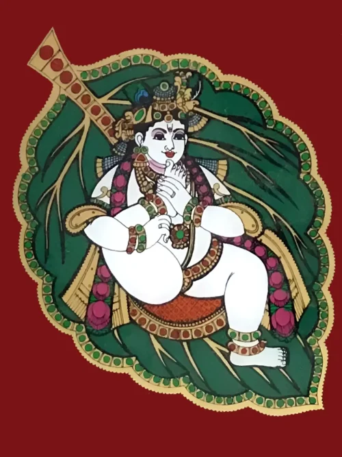 Baby Krishna on a Leaf – Tanjore Painting